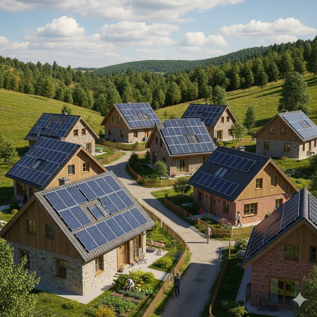Village with solar panels